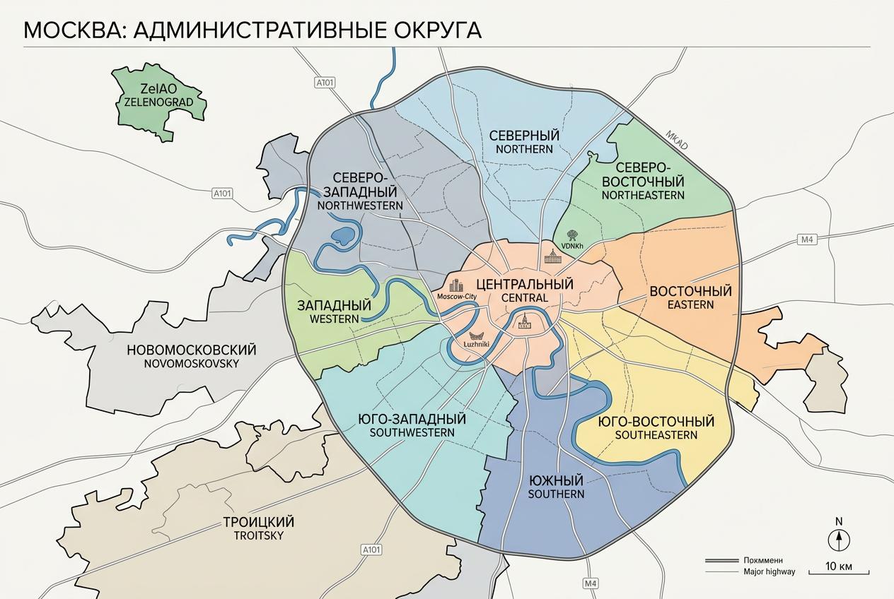 Карта округов Москвы